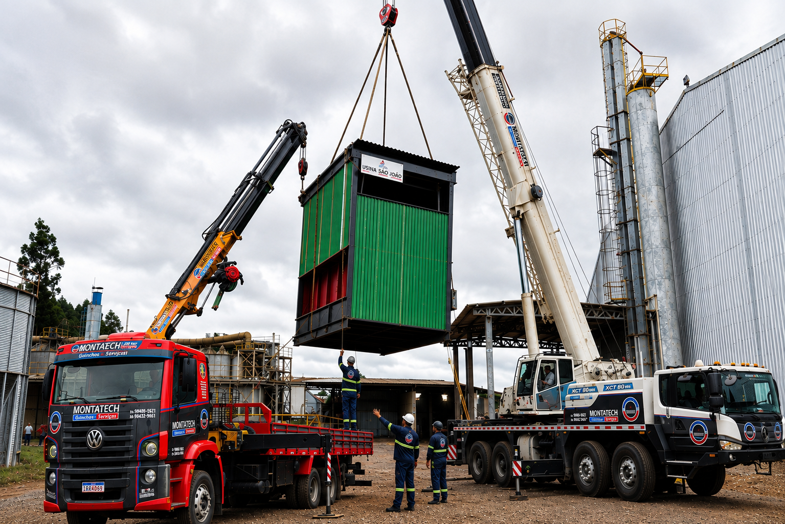 Movimentação de cargas com guindaste e equipamentos industriais Montatech